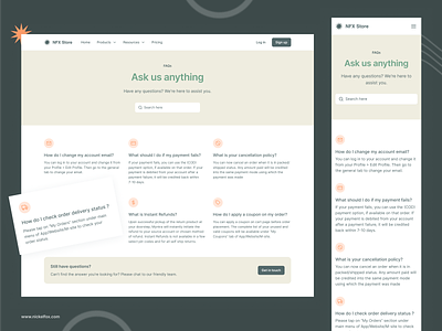FAQ Page - NFX Store answers app design card customer service e-commerce faq flat design frequentlt asked questions help help center light minimal product page queries questions service support testimonial web design website