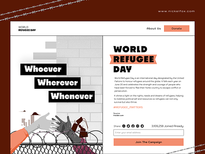 Refugee Day Landing Page campaign charity community donation event figma flat flyer hero section illustration immigrant landing page people refugee ui volunteer web web design website world refugee day