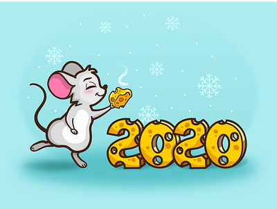 Happy Cheese year 2020 animal cheese design graphics illustraion illustrator mouse new year outline vector