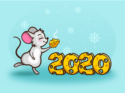 Happy Cheese year 2020 animal cheese design graphics illustraion illustrator mouse new year outline vector