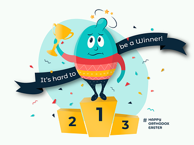 It's Hard to Be a Winner! bump cup design easter easter egg egg fight egg knocking egg tapping fanfare illustration number one orthodox ouch trophy vector