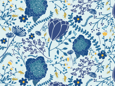 Blue Flower Surface Design yellow blue flowers floral graphics illustration wallpaper design fabric design surface design design