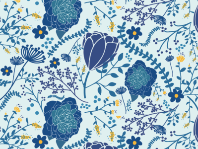 Blue Flower Surface Design blue design fabric design floral flowers graphics illustration surface design wallpaper design yellow