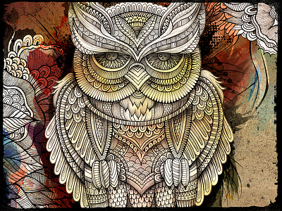 OWL art bird doodles feathers graphics illustration ornament owl watercolor
