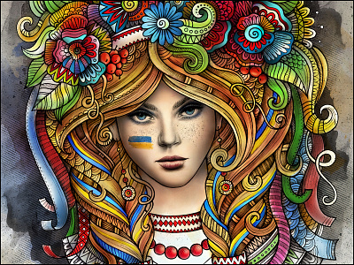 Ukrainian Girl art doodles fashion girl graphics illustration ornament patriotic ukraine ukrainian watercolor women