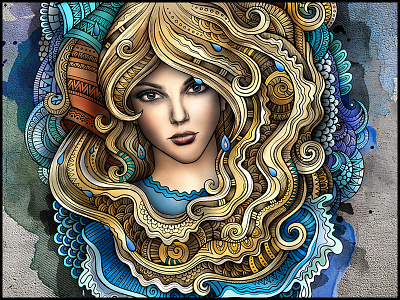 "AQUARIUS" aquarius art astrology doodles girl graphics horoscope illustration ornament series woman zodiac