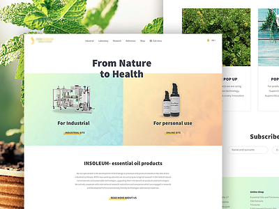 Webpage front page health industry nature oil product web page