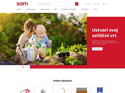 SAM - Web Shop brands clean discovery ecommerce garden grid homepage landing page layout page red redesign shop shopping ui ux web webshop website whitespace