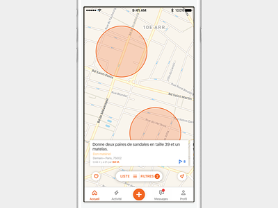 Map view area card detail full map icon interface map orange pill ui ux