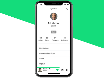 Music App • Profile page app edit interface iphone iphonex music profile settings streaming ui ux