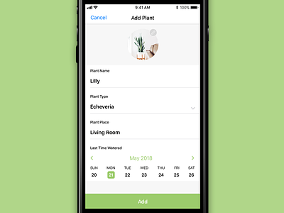 Plant App • Add a plant add app calendar design flower form icons ios nature plant ui ux
