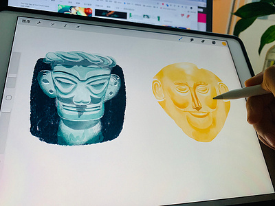 Mask of Sanxingdui&Agam-emnon illustration ipadproart