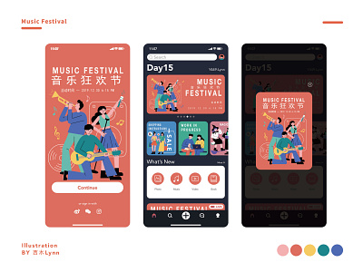 Music festival app design illustration ui web