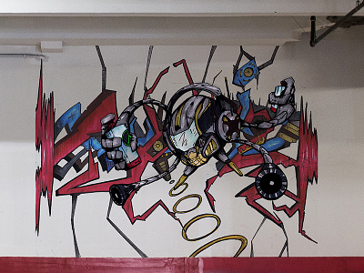 Audio Bot art audio graffiti illustration mockup mural red robot speakers
