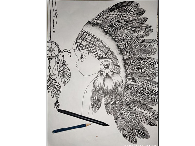 feather doodle art drawing