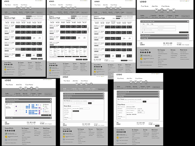 Wireframes of Ticket booking procedure of a Airways Website design ui ux