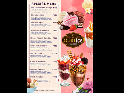 Single Page ICE CREAM PARLOUR Menu Card branding design graphic design illustration