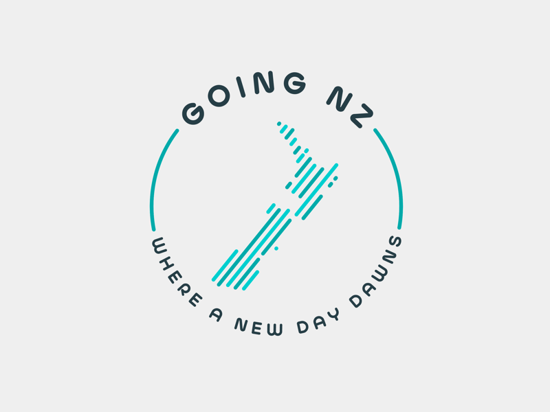 GOING NZ Logo typography type logotype graphic design graphic mark icon illustration design blog identity circle new zealand color branding brand logo design logo