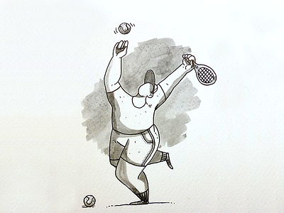 Tennis boy fat illustration ink sketch tennis