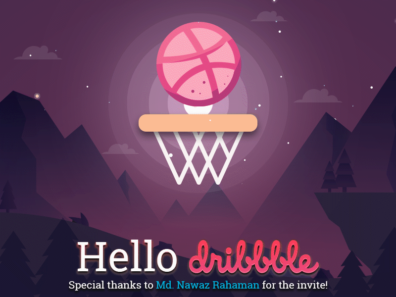 Hello Dribble ball basket bounce cloud dribble first shot hello invite moon pink star thanks