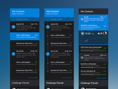 Dashboard Panels 2 challenge friends contests daily fantasy dashboard interface matchups panel score sports ui ux yahoo