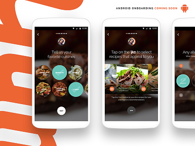Android Onboarding Experience android circles coming soon experience food onboarding select yummly