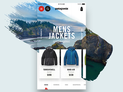 Patagonia Collection 2.0 card gear interaction jacket mobile patagonia product shadow shop ui ux