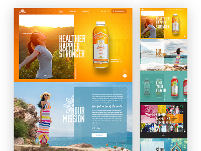 GT Kombucha colorful condensed font drinks healthy kombucha long layout modern product web design