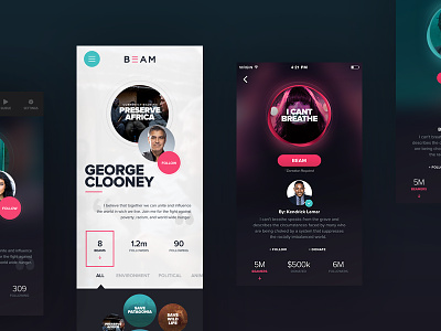 Beam App Concepts app design beam app bold dark sleek ui donations and causes ios design