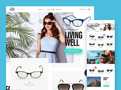 Sunglasses Brand & Shop ecommerce fashion product hipster modern website layout overlapping elements sunglasses frames contacts