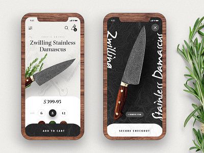 Kramer knives Mobile: Day 02 add to cart iphonex kramer knives mobile checkout product details page mobile typography ui ux