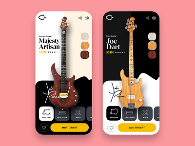 Guitar mobile product page add to cart android guitar ios mobile ecommerce product detail page product slider ui uiux visual design