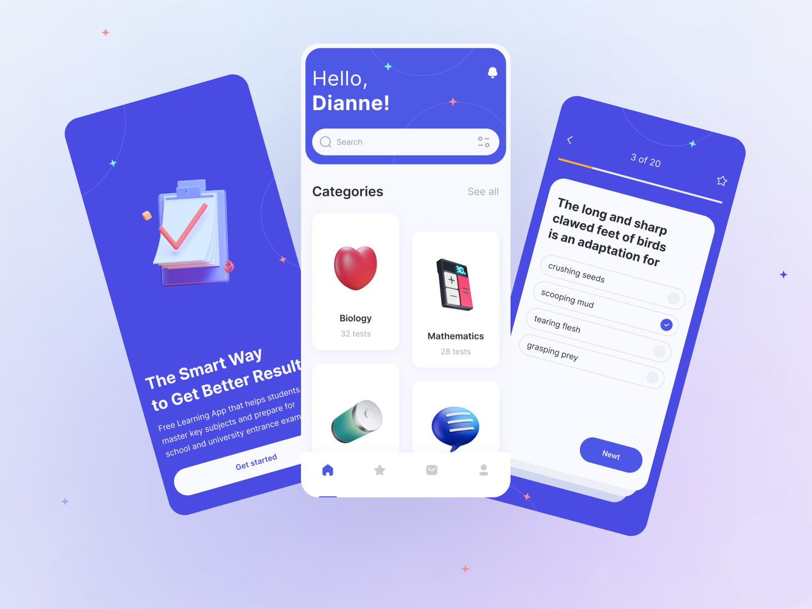 Exam preparation app design by Aleksandr Lopatin on Dribbble