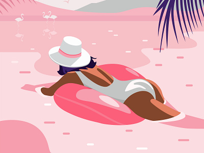 Summer illustration. Girl on the beach