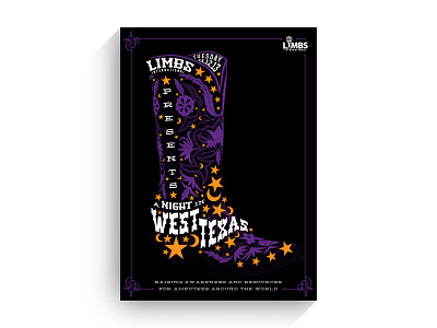 A Night In West Texas boot cowboy moon night poster stars type typography western