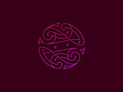 L U V amor circle flourish line love ornate pink red swirl type