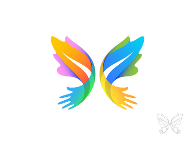 Fly branding butterfly colorful gradient hands identity leaf logo mark nature