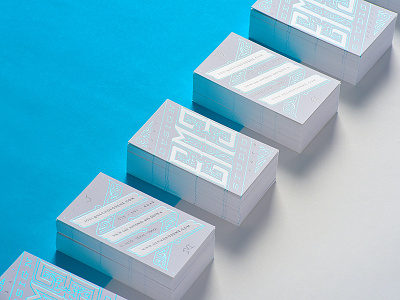 EME Design Studio Business Cards blue business cards flourish foil ornate print type white