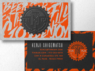 Tin Man Cards badge beer black brush business card emboss gray orange