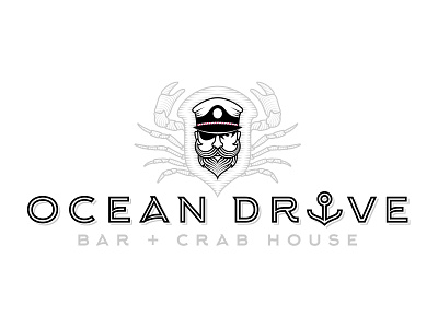 Ocean Drive Bar + Crab House beard branding captain crab dots hat identity lines logo ocean sea type