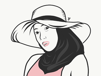Hijab girl wearing a beach cap woman draw illustration hijab