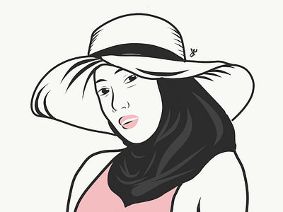 Hijab girl wearing a beach cap