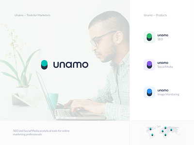 Unamo - Branding - Primary Brand + Products analysis analytic boost branding identity logo marketing monitor online product seo social media switch symbol tool typography
