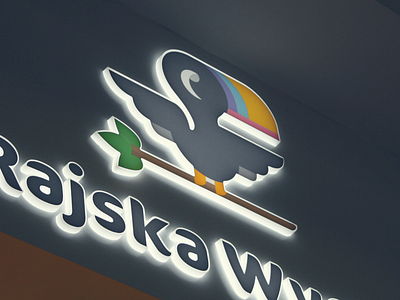 Rajska Wyspa board branding character children glow icon kid logo park sign theme toucan