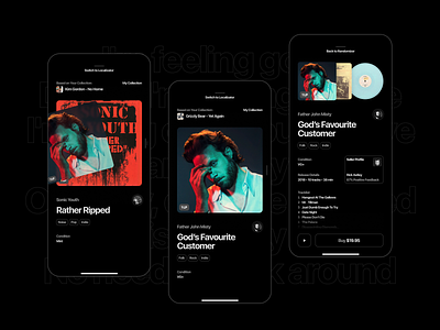 Hook me up with your vinyl collection app dark ios mobile mode product design swipe ui vinyl