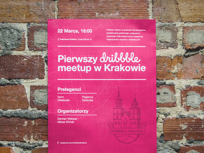 Dribbble Krakow Meetup - Poster branding church cracow dribbble illustration krakow logo meetup outline pink poster