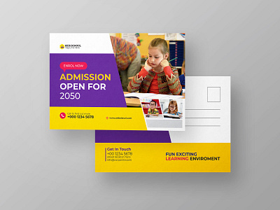 School Education Admission Postcard For Kids.