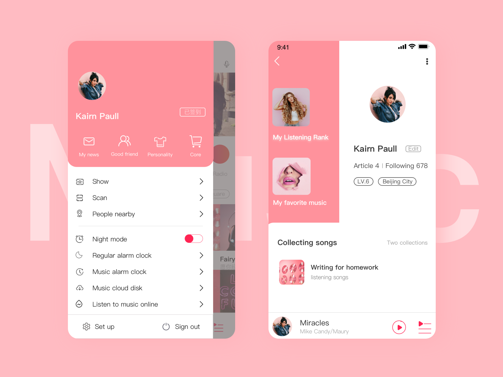 Pink system Music Application Design by YARU_D on Dribbble