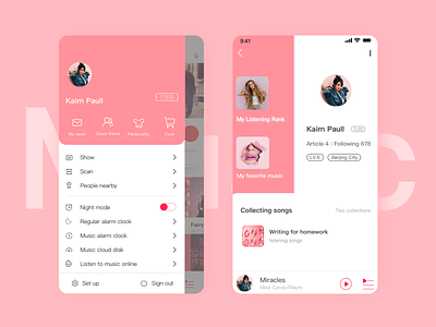 Pink system Music Application Design app design illustration mobile ui music app ui ux