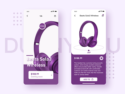 Purple headphone interface app beats design illustration iphone mobile ui typography ui ux